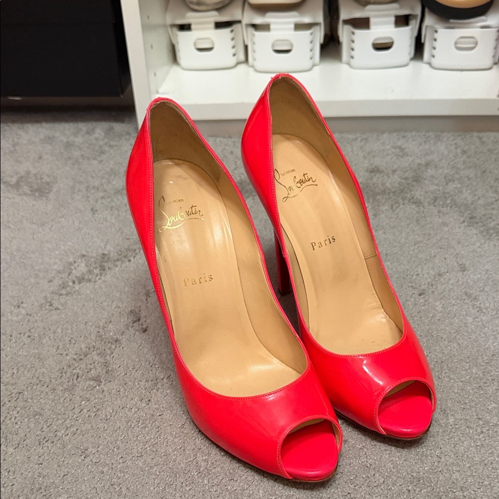 Christian Louboutin Vibrant Fluo Pink Peep Toe Heels - Size 40.5